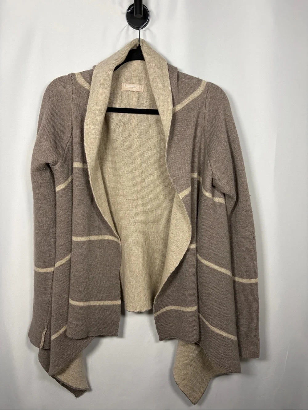 Benedetta B. Dark Sand and Cream Merino Wool Long Sleeve Open Layered Cardigan M